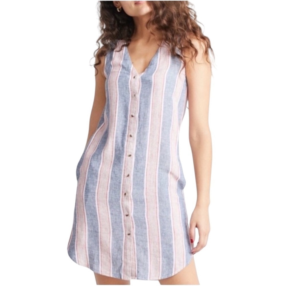 Marine Layer - Lake Tank Striped Sleeveless Button-Down Linen Blend Dress Sz XS